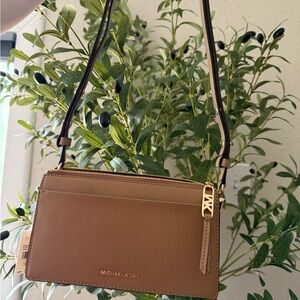 Michael Kors Taupe/Tan Leather Crossbody with Gold Hardware